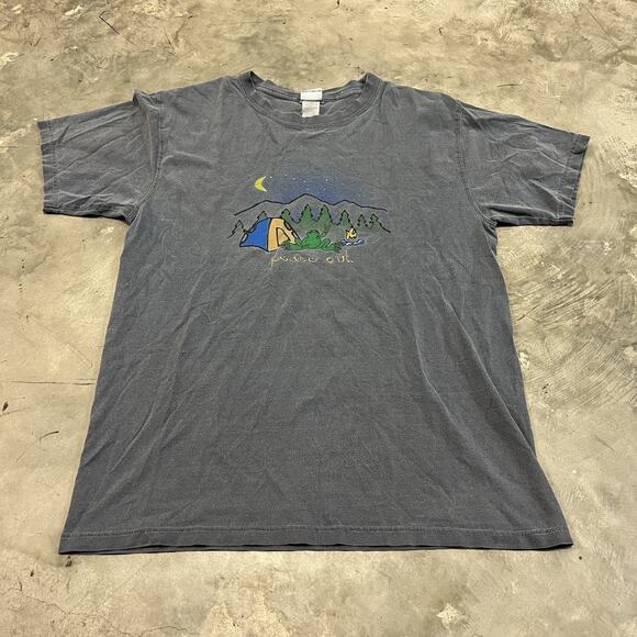 Vintage Peace Frogs Mens Blue Peace Out Logo Crew Campfire T-Shirt Size Medium - Picture 1 of 7